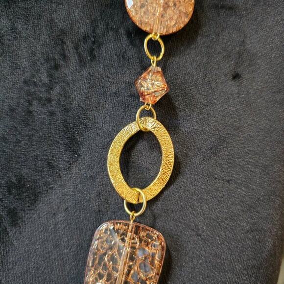 Womens Fashion Brown Crystal Gold Tone Disc Linked Chain Necklace Jewelry - Picture 4 of 6